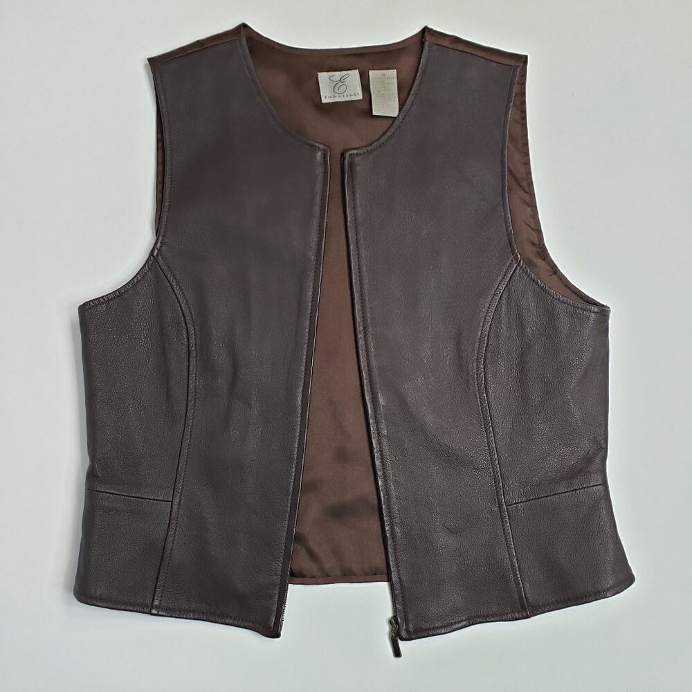 Emma James Brown Genuine Leather Vest Women Size 10/M Zip 80s 90s Vintage NWOT